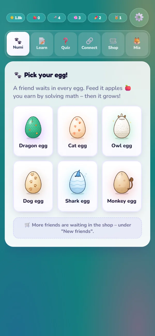 Choosing an egg at the start