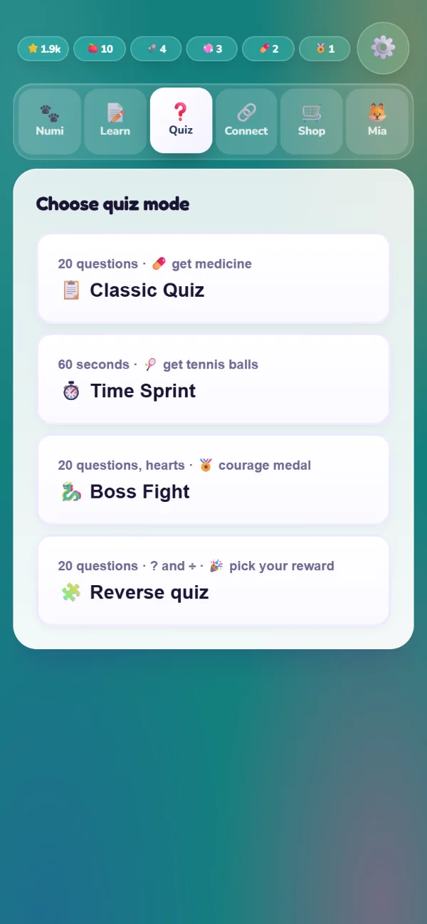 Choosing between the four quiz types