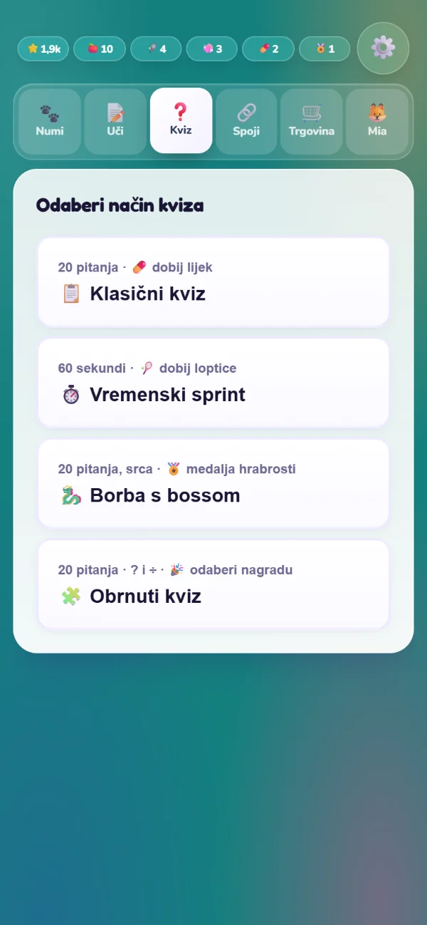 Odabir između četiri vrste kvizova