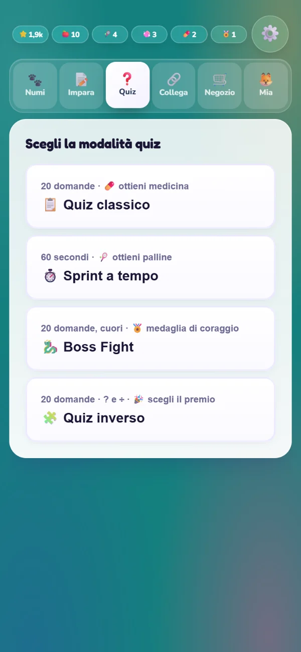 La scelta tra i quattro tipi di quiz
